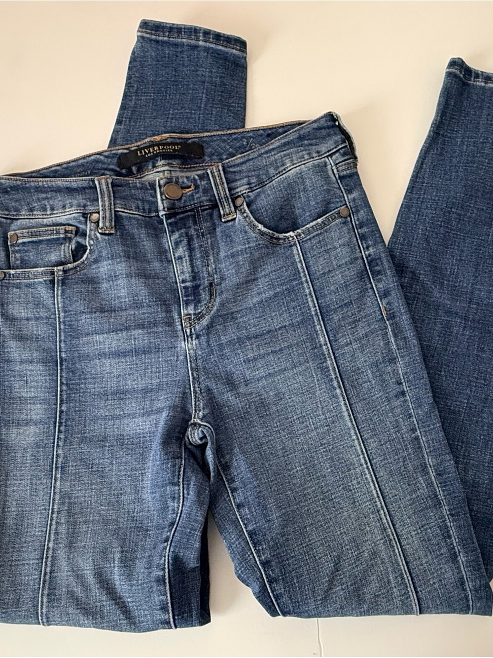 Liverpool Skinny Jeans in Medium Blue Denim with Center Seams
